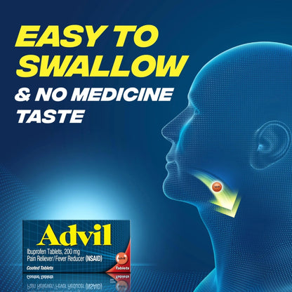 Advil Pain Reliever and Fever Reducer, Pain Relief Medicine with Ibuprofen 200mg for Headache, Backache, Menstrual Pain and Joint Pain Relief - 300+24 Coated Tablets - Maple Wellness Supplements