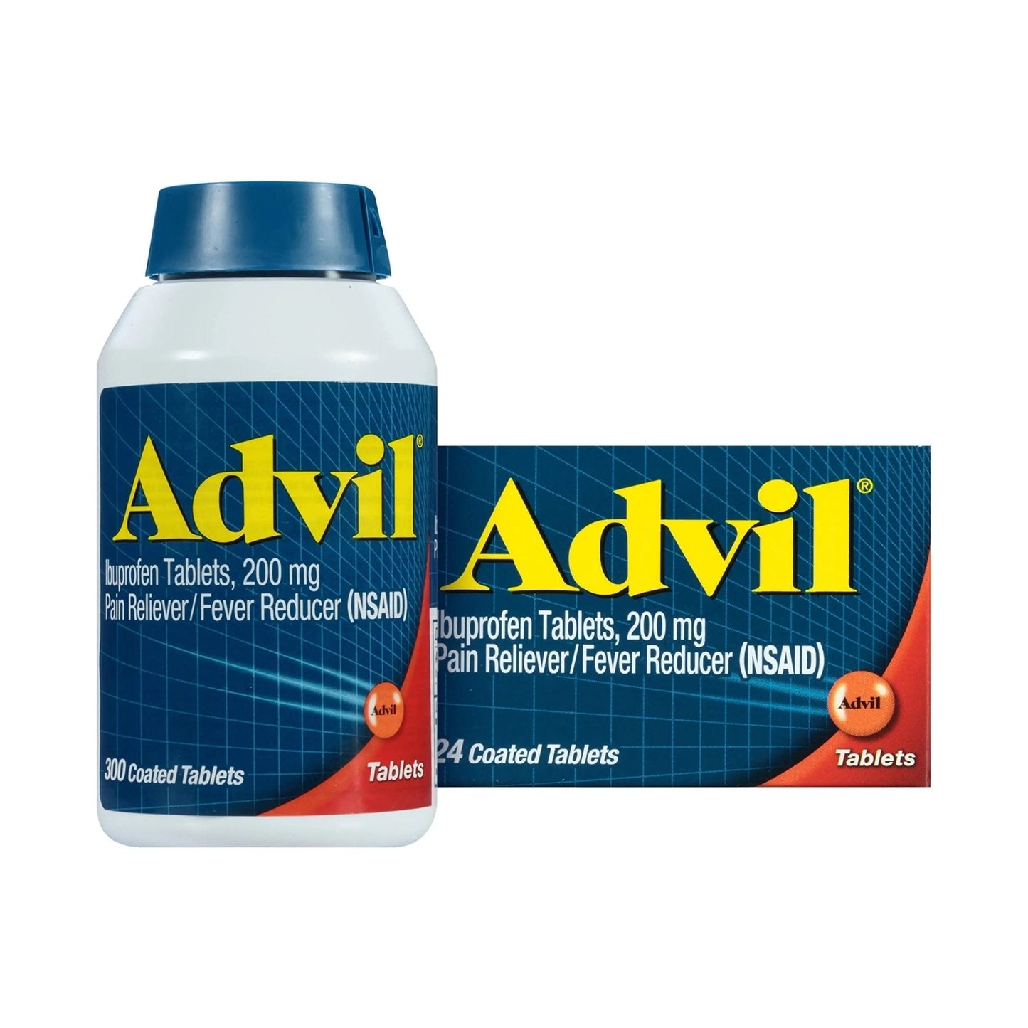 Advil Pain Reliever and Fever Reducer, Pain Relief Medicine with Ibuprofen 200mg for Headache, Backache, Menstrual Pain and Joint Pain Relief - 300+24 Coated Tablets - Maple Wellness Supplements