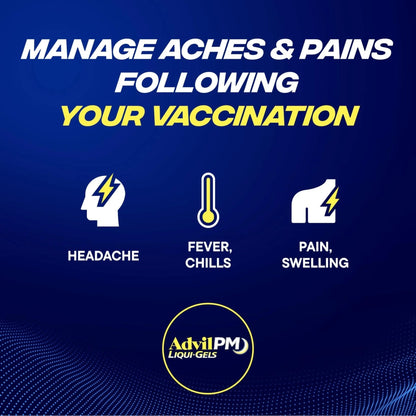 Advil PM Liqui-Gels Pain Reliever and Nighttime Sleep Aid, Pain Medicine with Ibuprofen for Pain Relief and Diphenhydramine HCL for a Sleep Aid - 2x80 Liquid Filled Capsules - Maple Wellness Supplements