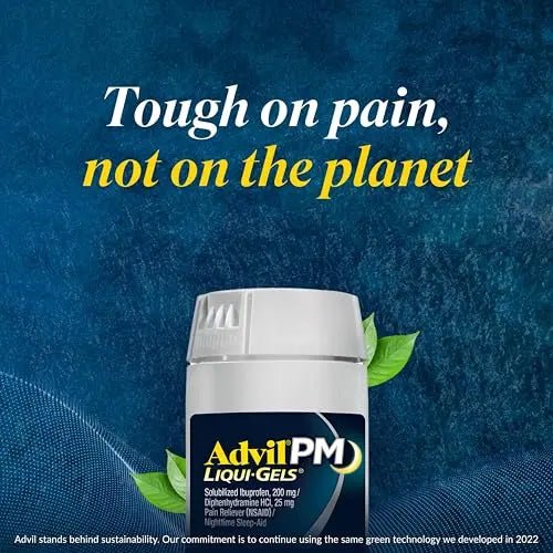 Advil PM Liqui-Gels Pain Reliever and Nighttime Sleep Aid, Pain Medicine with Ibuprofen for Pain Relief and Diphenhydramine HCL for a Sleep Aid - 2x80 Liquid Filled Capsules - Maple Wellness Supplements
