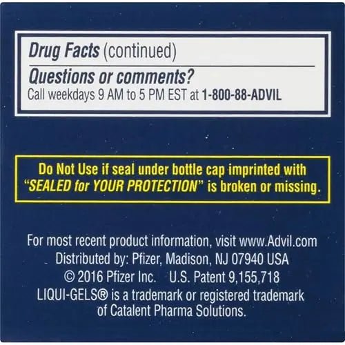 Advil PM Liqui-Gels Pain Reliever and Nighttime Sleep Aid, Pain Medicine with Ibuprofen for Pain Relief and Diphenhydramine HCL for a Sleep Aid - 40 Liquid Filled Capsules - Back to College - Maple Wellness Supplements