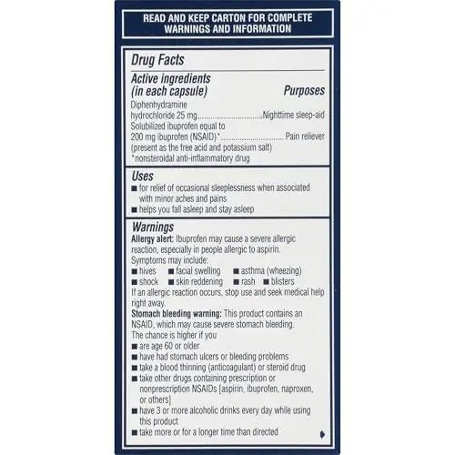 Advil PM Liqui-Gels Pain Reliever and Nighttime Sleep Aid, Pain Medicine with Ibuprofen for Pain Relief and Diphenhydramine HCL for a Sleep Aid - 40 Liquid Filled Capsules - Back to College - Maple Wellness Supplements
