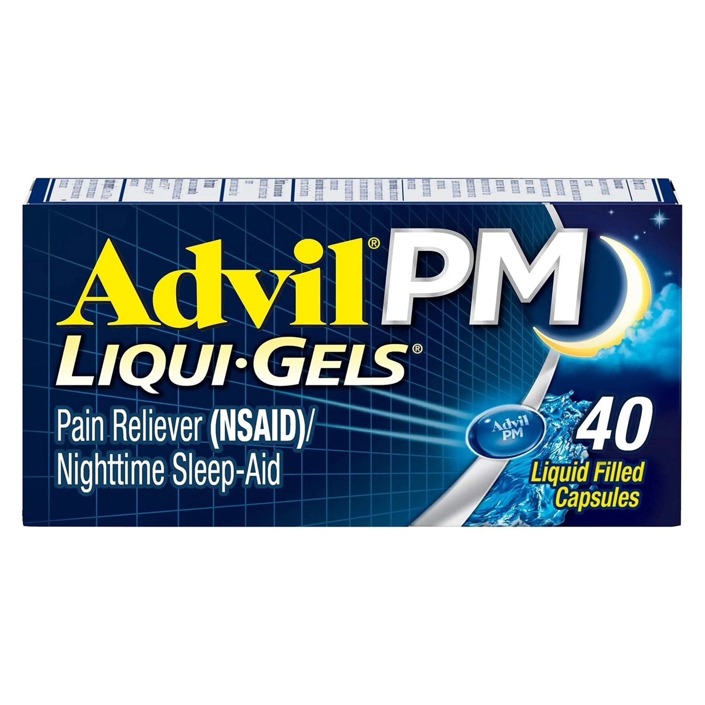 Advil PM Liqui-Gels Pain Reliever and Nighttime Sleep Aid, Pain Medicine with Ibuprofen for Pain Relief and Diphenhydramine HCL for a Sleep Aid - 40 Liquid Filled Capsules - Back to College - Maple Wellness Supplements