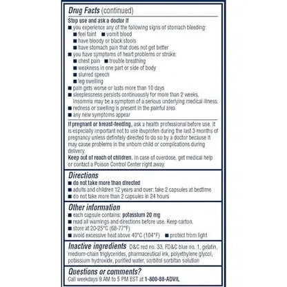 Advil PM Liqui-Gels Pain Reliever and Nighttime Sleep Aid, Pain Medicine with Ibuprofen for Pain Relief and Diphenhydramine HCL for a Sleep Aid - 80 Liquid Filled Capsules - Back to College - Maple Wellness Supplements