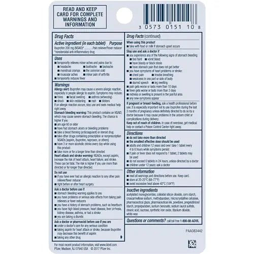 Advil PM Pain Reliever and Nighttime Sleep Aid, Ibuprofen for Pain Relief and Diphenhydramine Citrate for a Sleep Aid - 120 Coated Caplets and Pain Reliever and Fever Reducer, 10 Count Tablets - Maple Wellness Supplements