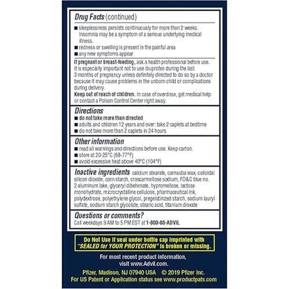Advil PM Pain Reliever and Nighttime Sleep Aid, Ibuprofen for Pain Relief and Diphenhydramine Citrate for a Sleep Aid - 120 Coated Caplets and Pain Reliever and Fever Reducer, 10 Count Tablets - Maple Wellness Supplements