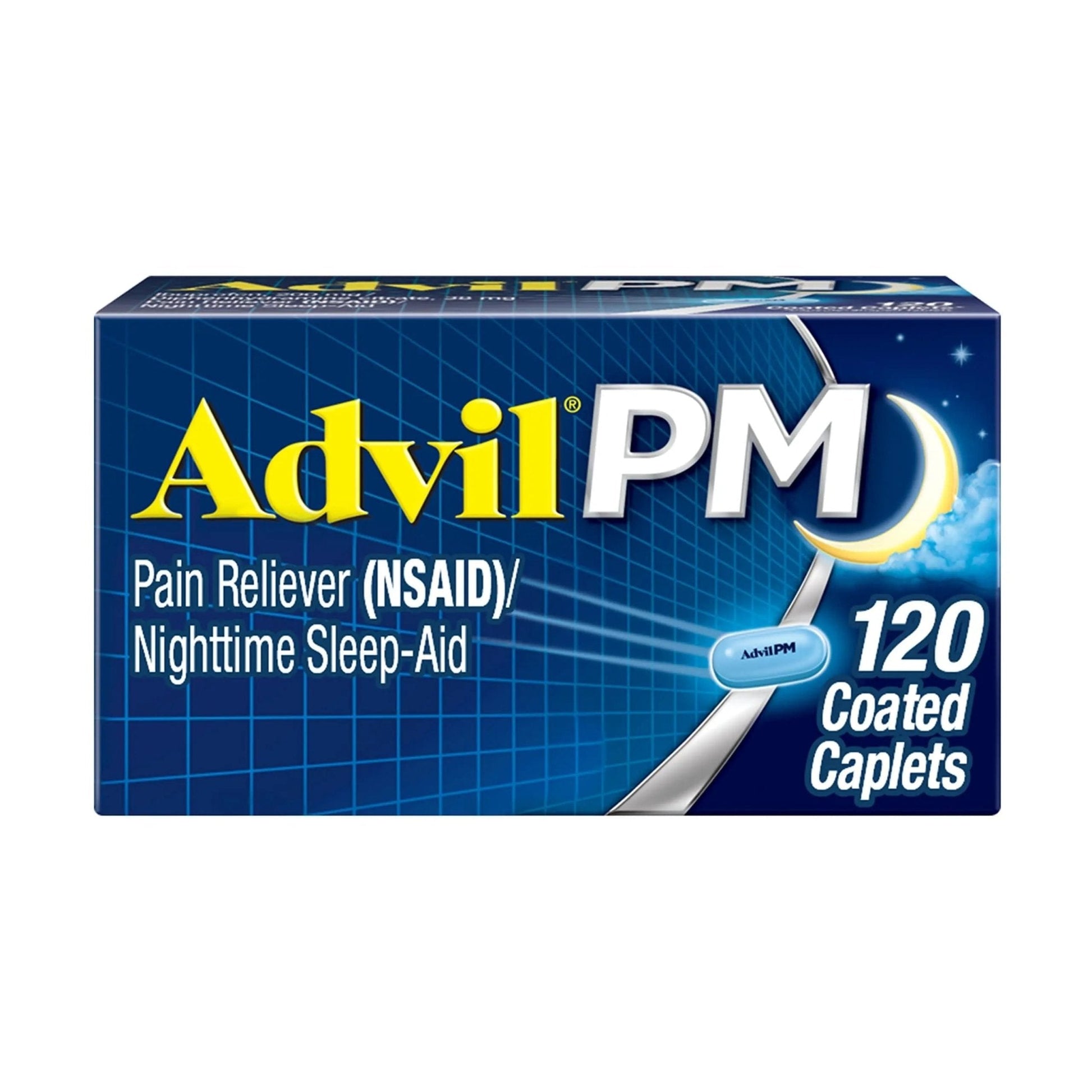 Advil PM Pain Reliever And Nighttime Sleep Aid, Pain Medicine With Ibuprofen For Pain Relief And Diphenhydramine Citrate For A Sleep Aid - 120 Coated Caplets - Maple Wellness Supplements