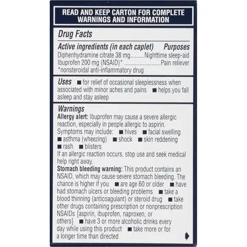 Advil PM Pain Reliever and Nighttime Sleep Aid, Pain Medicine with Ibuprofen for Pain Relief and Diphenhydramine Citrate for a Sleep Aid - 40 Coated Caplets - Maple Wellness Supplements