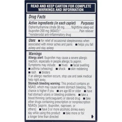 Advil PM Pain Reliever and Nighttime Sleep Aid, Pain Medicine with Ibuprofen for Pain Relief and Diphenhydramine Citrate for a Sleep Aid - 40 Coated Caplets - Maple Wellness Supplements