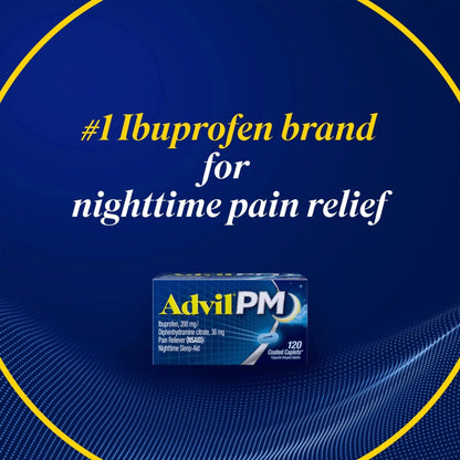 Advil PM Pain Reliever and Nighttime Sleep Aid, Pain Medicine with Ibuprofen for Pain Relief and Diphenhydramine Citrate for a Sleep Aid - 40 Coated Caplets - Maple Wellness Supplements