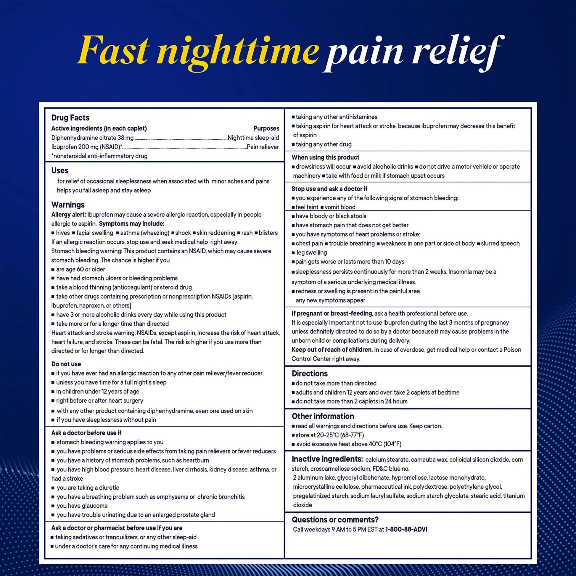 Advil PM Pain Reliever and Nighttime Sleep Aid, Pain Medicine with Ibuprofen for Pain Relief and Diphenhydramine Citrate for a Sleep Aid - 40 Coated Caplets - Maple Wellness Supplements