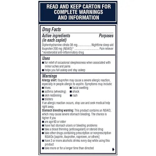 Advil PM Pain Reliever and Nighttime Sleep Aid, Pain Medicine with Ibuprofen for Pain Relief and Diphenhydramine Citrate for a Sleep Aid - 80 Coated Caplets - Maple Wellness Supplements
