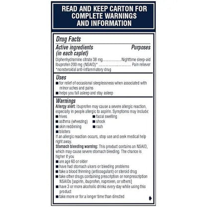 Advil PM Pain Reliever and Nighttime Sleep Aid, Pain Medicine with Ibuprofen for Pain Relief and Diphenhydramine Citrate for a Sleep Aid - 80 Coated Caplets - Maple Wellness Supplements