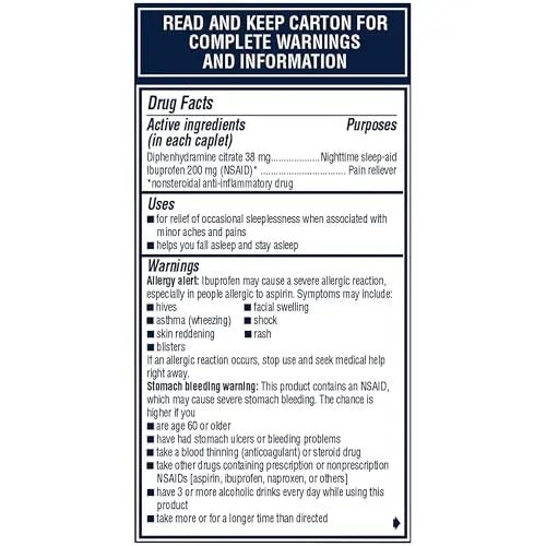 Advil PM Pain Reliever and Nighttime Sleep Aid, Pain Medicine with Ibuprofen for Pain Relief and Diphenhydramine Citrate for a Sleep Aid - 80 Coated Caplets - Maple Wellness Supplements