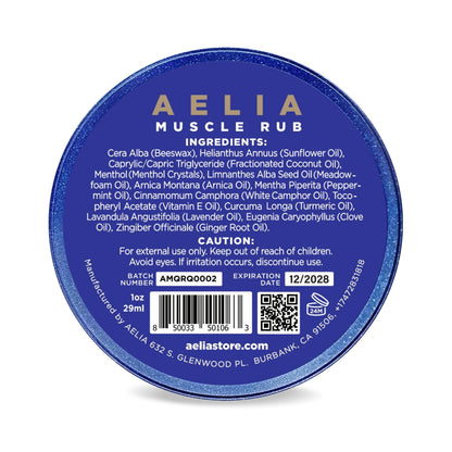 AELIA Muscle Rub - Coconut Oil, Vitamin E, Arnica, Ginger Root, Turmeric & Lavender – 1 oz - Maple Wellness Supplements