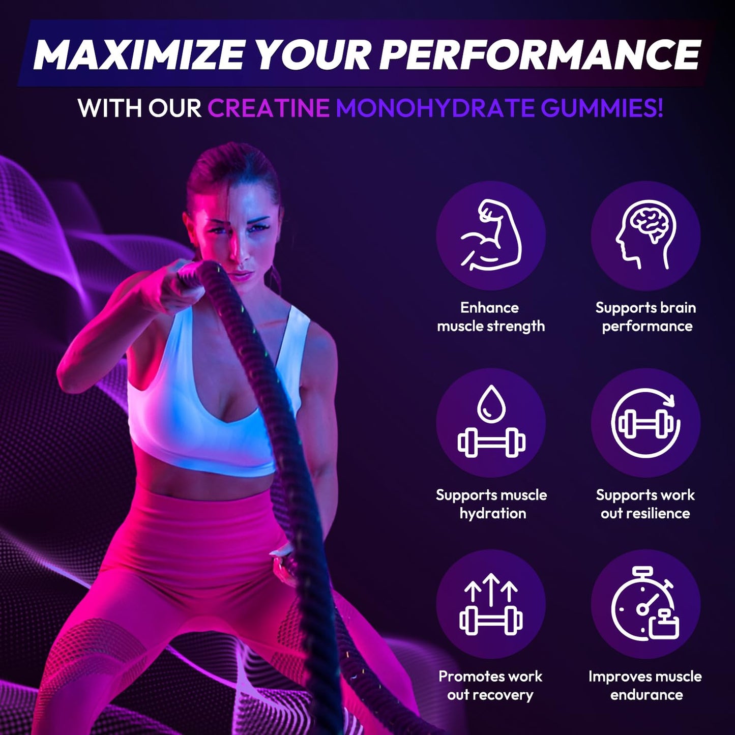 AEQNJV Creatine Gummies Monohydrate Complex for Men & Women, 9000MG Creatine Pre-Workout Supplement Enhance Muscle Strength Recovery Cognitive Health & Memory, 120 Gummies Sugar Free Vegan Non-GMO - Maple Wellness Supplements