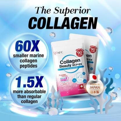 AFC Japan Collagen Beauty MCP-EX with Marine Collagen Peptide, 1.5X Better Absorption Than Other Collagen, for Anti-Aging, Skin, Hair, Nails, Bone and Joints, for Women & Men, 90 Days Supply - Maple Wellness Supplements
