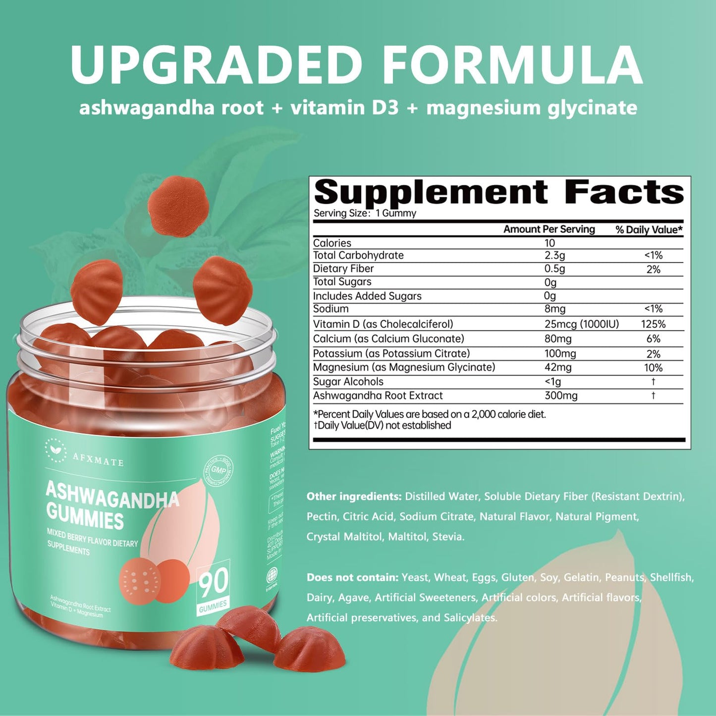 AFXMATE Ashwagandha Gummies for Women Sugar Free, Men's Ashwagandha Supplement Gummy with Vitamin D Magnesium Vegan (90 Counts) - Maple Wellness Supplements