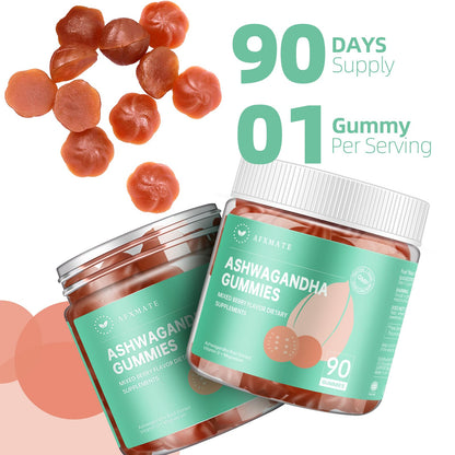 AFXMATE Ashwagandha Gummies for Women Sugar Free, Men's Ashwagandha Supplement Gummy with Vitamin D Magnesium Vegan (90 Counts) - Maple Wellness Supplements