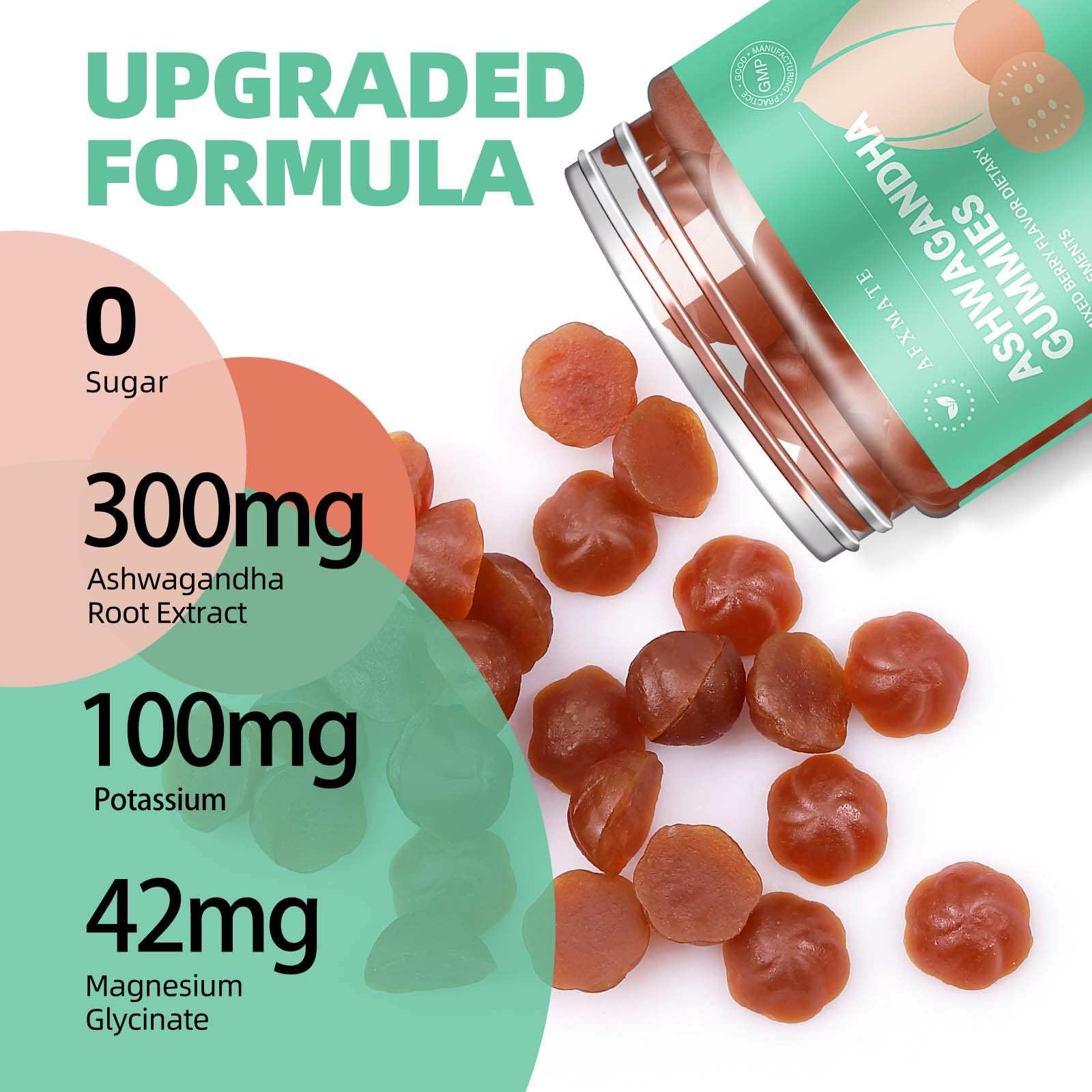 AFXMATE Ashwagandha Gummies for Women Sugar Free, Men's Ashwagandha Supplement Gummy with Vitamin D Magnesium Vegan (90 Counts) - Maple Wellness Supplements