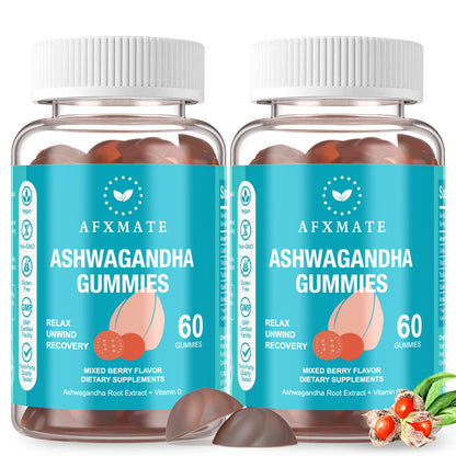 AFXMATE Ashwagandha Gummies & Vitamin D Gummies for Men & Women 120 Count Aswangdha Supplement (Non-GMO, Sugar Free & Gluten Free) - Maple Wellness Supplements