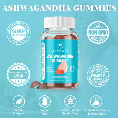 AFXMATE Ashwagandha Gummies & Vitamin D Gummies for Men & Women 120 Count Aswangdha Supplement (Non-GMO, Sugar Free & Gluten Free) - Maple Wellness Supplements