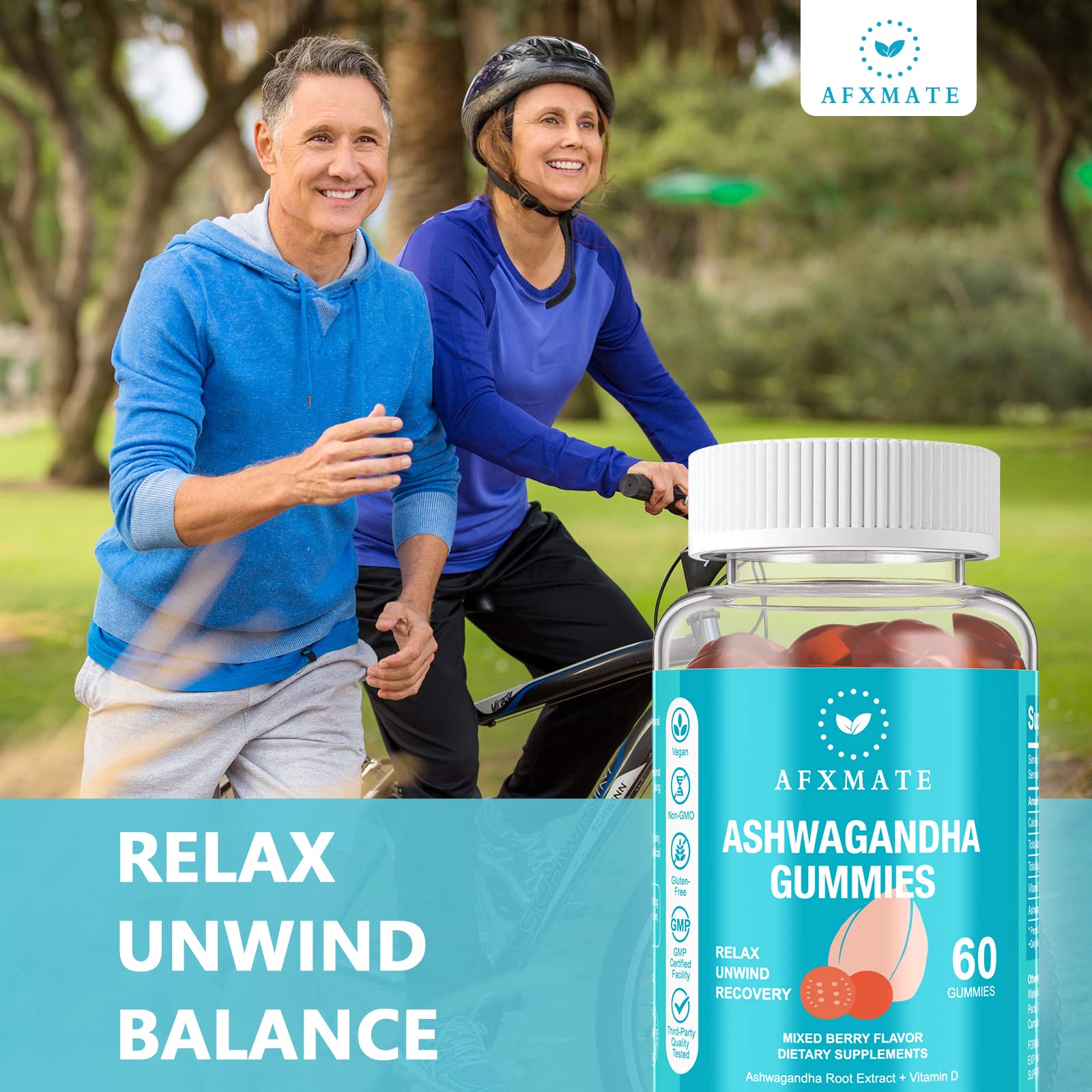 AFXMATE Ashwagandha Gummies & Vitamin D Gummies for Men & Women 120 Count Aswangdha Supplement (Non-GMO, Sugar Free & Gluten Free) - Maple Wellness Supplements