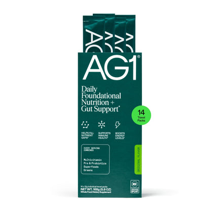 AG1 Athletic Greens Powder Supplement, Improve Gut Health, Multivitamin, Probiotic, Gluten Free, Vegan and Keto Friendly, 75 Vitamins (Travel Packs, 14 Count) - Classic Formula - Maple Wellness Supplements