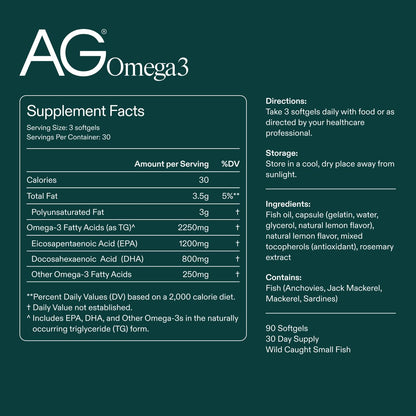 AG1 Omega 3 Fish Oil Softgels – 2000mg EPA & DHA from Wild-Caught Fish, Supports Heart, Brain & Joint Health | 90 Capsules | Athletic Greens Supplement - Maple Wellness Supplements
