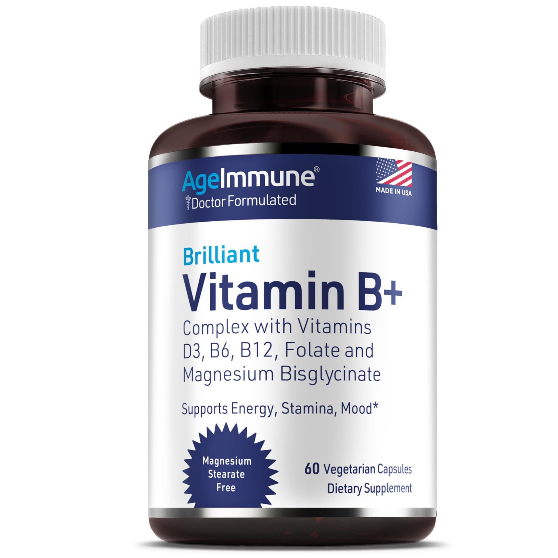 AgeImmune Vitamin B Complex with Vitamin D3 B12 B6 Magnesium Bisglycinate and Folate as Methylfolate - Doctor Formulated Methylated B Complex Supplement - Maple Wellness Supplements