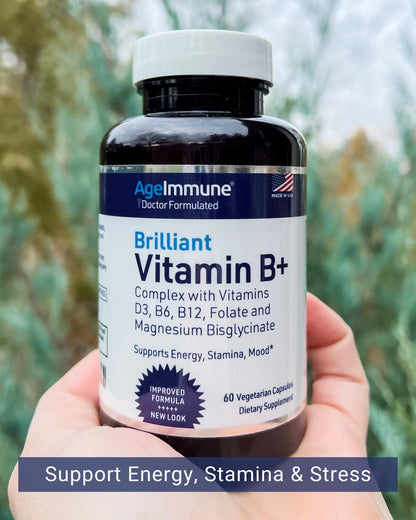 AgeImmune Vitamin B Complex with Vitamin D3 B12 B6 Magnesium Bisglycinate and Folate as Methylfolate - Doctor Formulated Methylated B Complex Supplement - Maple Wellness Supplements