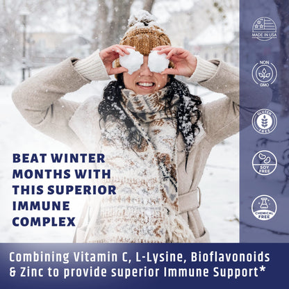 AgeImmune Vitamin C 1000mg Complex with L-Lysine 500mg, Zinc 12mg, Bioflavonoids 300mg. Doctor Formulated Magnesium Stearate Free Supplements for Healthy Immune System Support.(1) - Maple Wellness Supplements