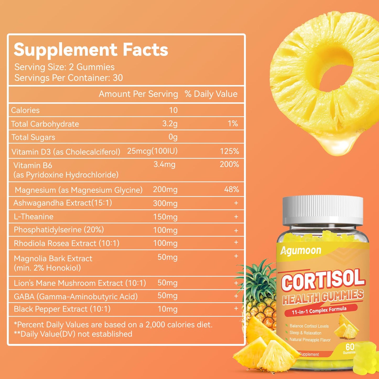 Agumoon Cortisol Gummies for Women, Cortisol Supplements with Ashwagandha, Magnesium, L-theanine, for Relaxation and Mood Support - 120 Gummies - Maple Wellness Supplements