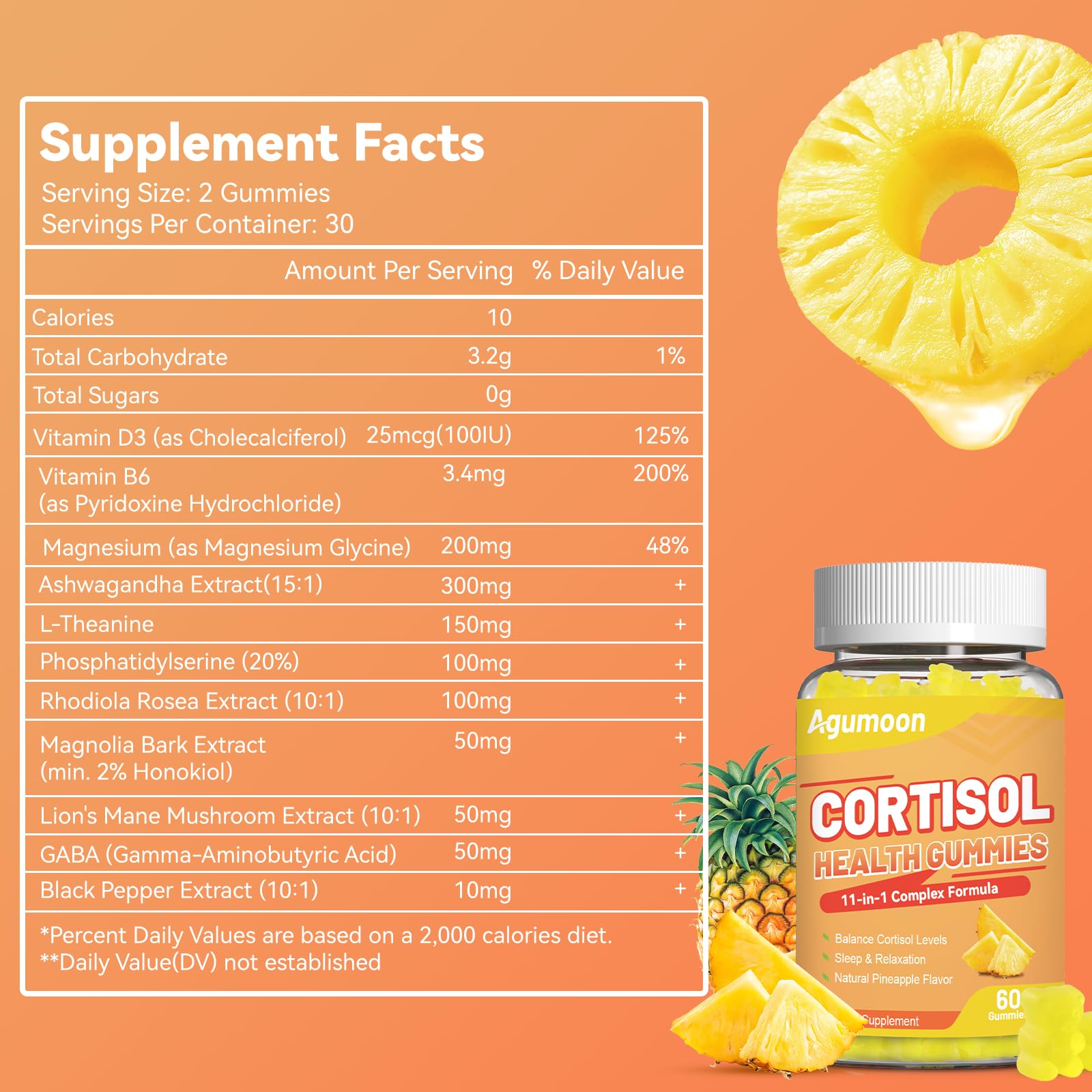 Agumoon Cortisol Gummies for Women, Cortisol Supplements with Ashwagandha, Magnesium, L-theanine, for Relaxation and Mood Support - 120 Gummies - Maple Wellness Supplements