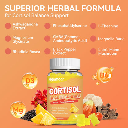 Agumoon Cortisol Gummies for Women, Cortisol Supplements with Ashwagandha, Magnesium, L-theanine, for Relaxation and Mood Support - 120 Gummies - Maple Wellness Supplements