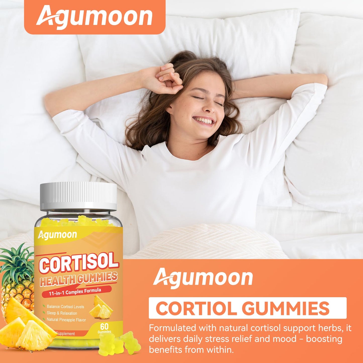 Agumoon Cortisol Gummies for Women, Cortisol Supplements with Ashwagandha, Magnesium, L-theanine, for Relaxation and Mood Support - 120 Gummies - Maple Wellness Supplements