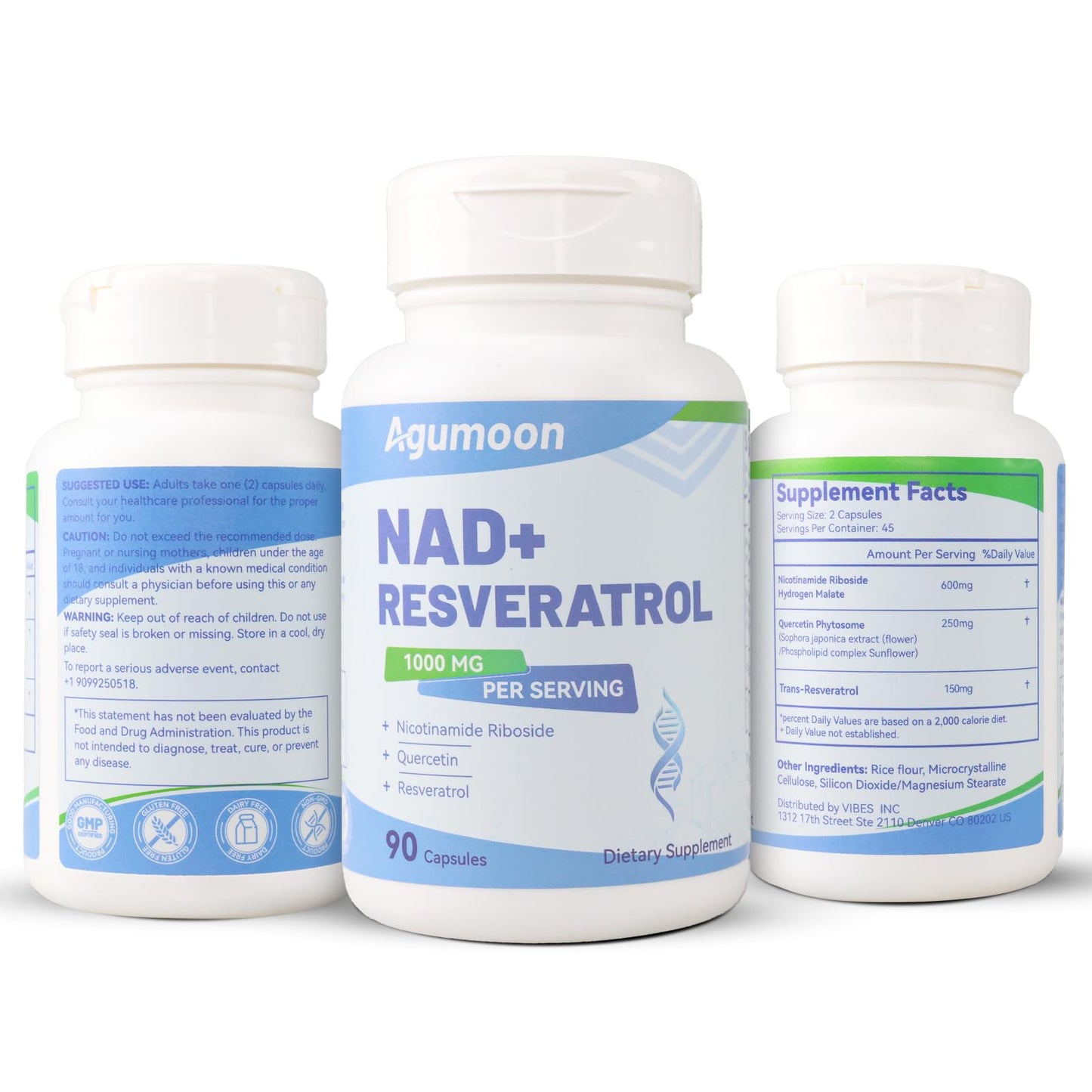 Agumoon NAD+ Supplement 1000mg, Liposomal NAD Nicotinamide Riboside Supplement with Resveratrol & Quercetin for Women and Men - 90 Capsules - Maple Wellness Supplements