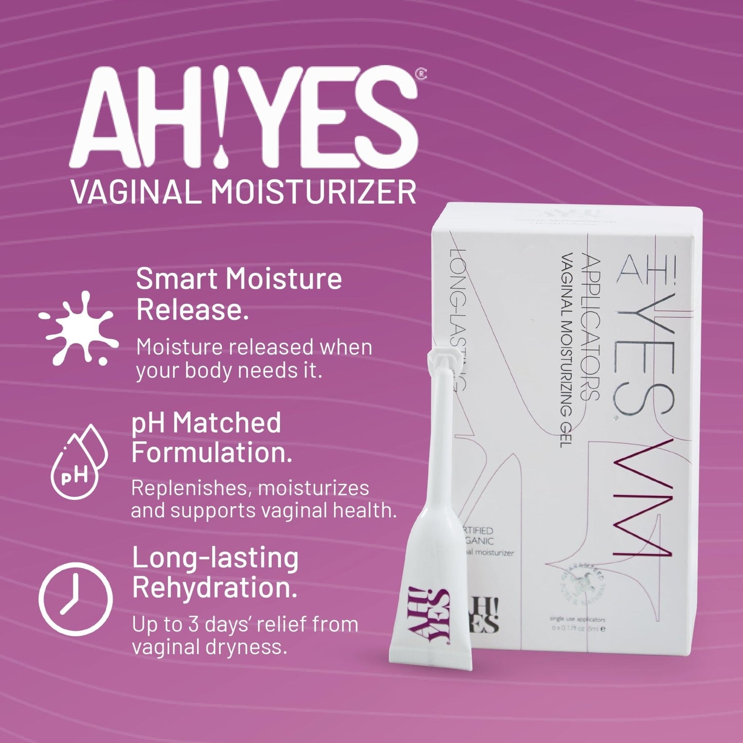 AH! YES® Long Lasting Vaginal Moisturizer for Vaginal Dryness, Water Based & Estrogen-Free, 6 Pre-Filled Applicators - Maple Wellness Supplements