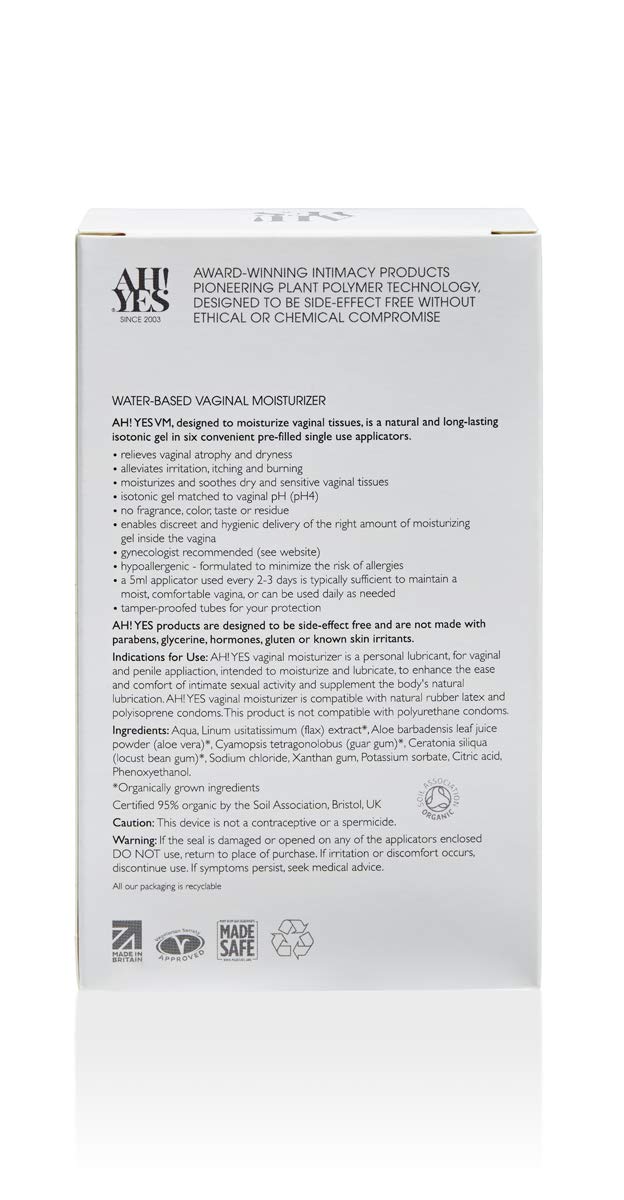 AH! YES® Long Lasting Vaginal Moisturizer for Vaginal Dryness, Water Based & Estrogen-Free, 6 Pre-Filled Applicators - Maple Wellness Supplements