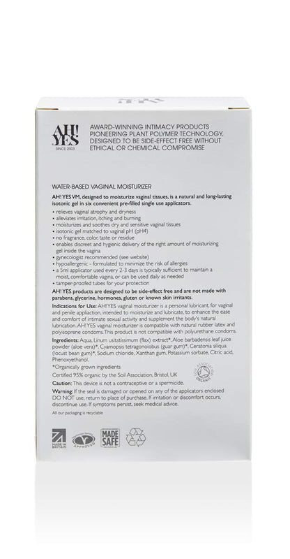 AH! YES® Long Lasting Vaginal Moisturizer for Vaginal Dryness, Water Based & Estrogen-Free, 6 Pre-Filled Applicators - Maple Wellness Supplements