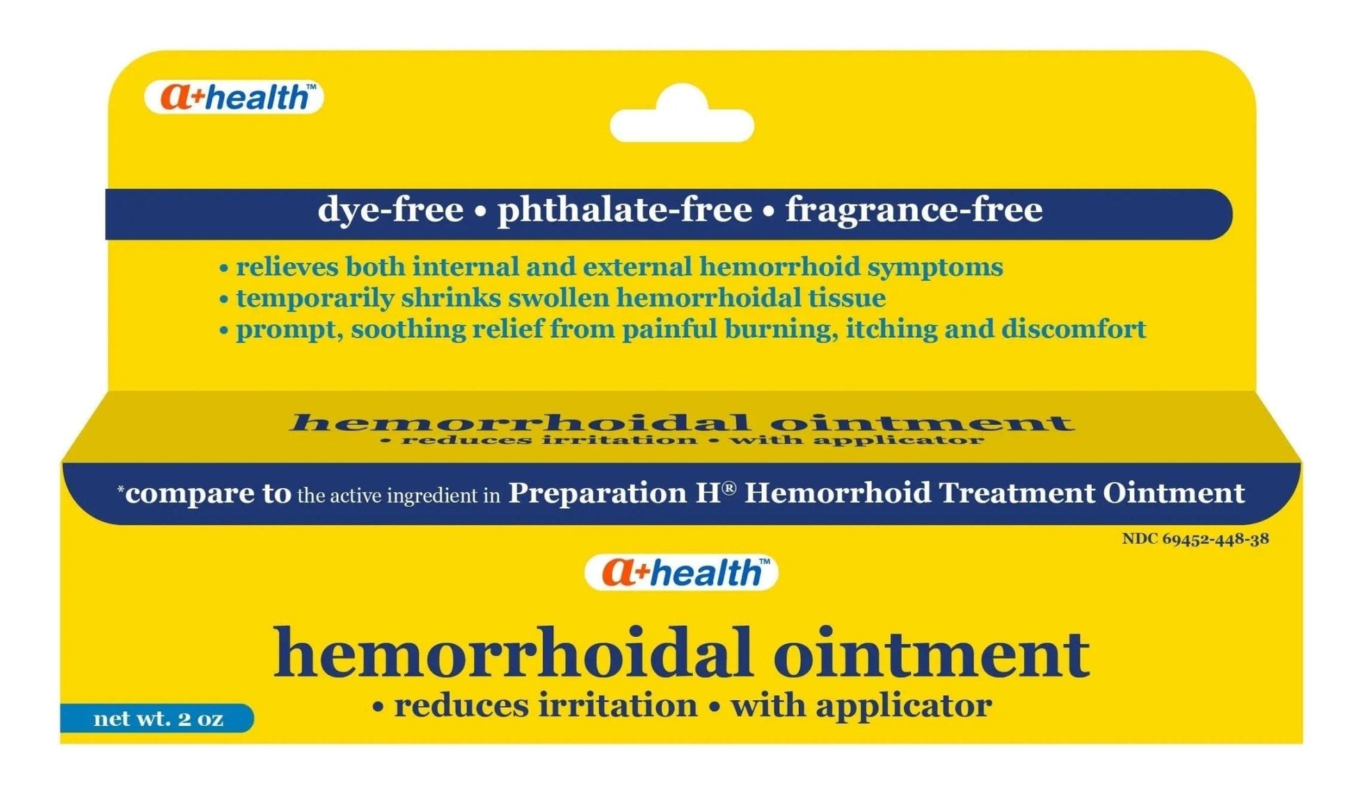 A+Health Hemorrhoid Treatment, Hemorrhoidal Ointment Relieves Symptoms of Burning, Itching, Discomfort, 2 Ounce Tube with Applicator, Reduces Irritation and Pain Relief - Maple Wellness Supplements