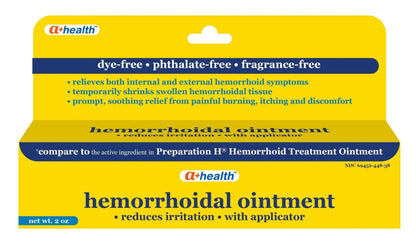 A+Health Hemorrhoid Treatment, Hemorrhoidal Ointment Relieves Symptoms of Burning, Itching, Discomfort, 2 Ounce Tube with Applicator, Reduces Irritation and Pain Relief - Maple Wellness Supplements