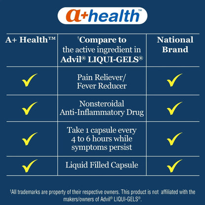 A+Health Ibuprofen 200 Mg Softgels, Pain Reliever/Fever Reducer (NSAID), 240 Count - Maple Wellness Supplements