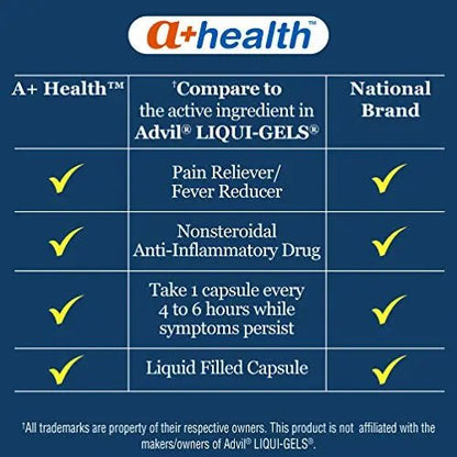 A+Health Ibuprofen 200 Mg Softgels, Pain Reliever/Fever Reducer (NSAID), 300 Count - Maple Wellness Supplements