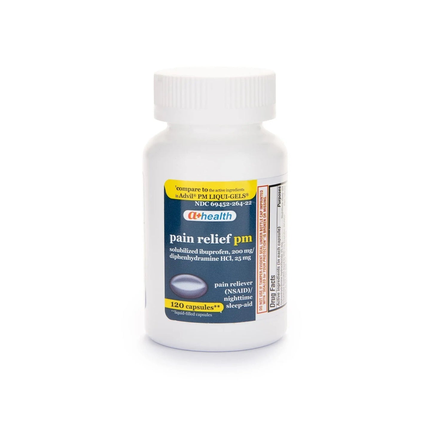 A+Health Ibuprofen PM Softgels, Pain Reliever/Nighttime Sleep Aid (NSAID), Ibuprofen 200mg and Diphenhydramine Hydrochloride 25mg, 120 Count - Maple Wellness Supplements