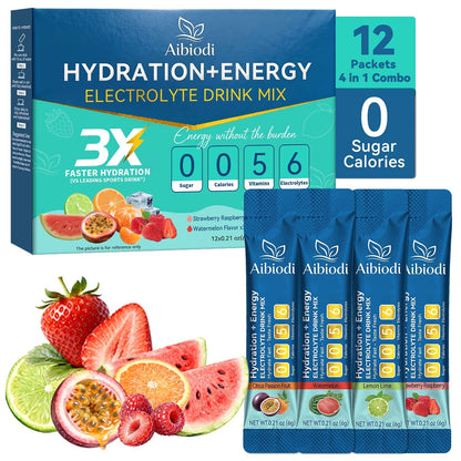Aibiodi Electrolytes Powder Packets - Sugar Free & Zero Calorie Liquid Daily IV Drink Mix - Instant Hydration & Energy Supplement with 6 Electrolytes and 5 Vitamins - Maple Wellness Supplements