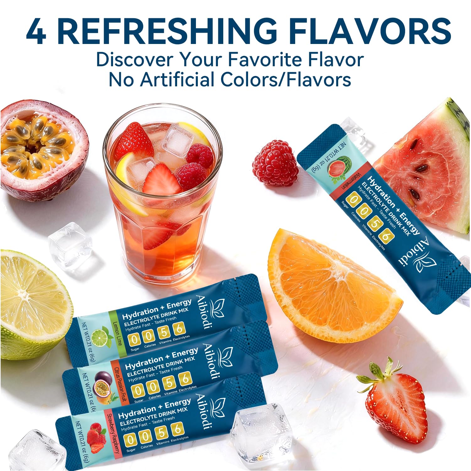 Aibiodi Electrolytes Powder Packets - Sugar Free & Zero Calorie Liquid Daily IV Drink Mix - Instant Hydration & Energy Supplement with 6 Electrolytes and 5 Vitamins - Maple Wellness Supplements