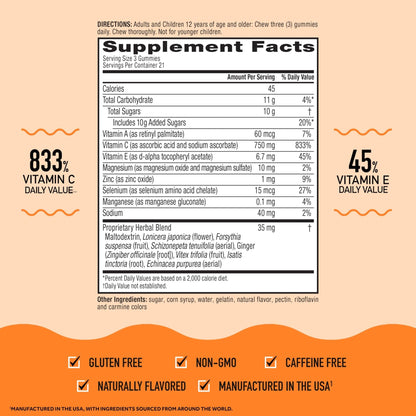 Airborne 750mg Vitamin C Gummies for Adults, Immune Support Gummies with Powerful Antioxidants VIT C & E, Caffeine Free - Maple Wellness Supplements