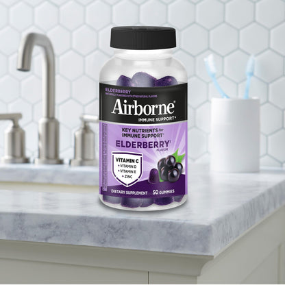 Airborne Elderberry + Zinc & Vitamin C Gummies For Adults, Immune Support Vitamin D & Zinc Gummies With Powerful Antioxidant Vitamins C D & E - Maple Wellness Supplements