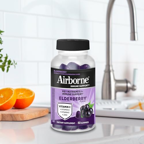 Airborne Elderberry + Zinc & Vitamin C Gummies For Adults, Immune Support Vitamin D & Zinc Gummies With Powerful Antioxidant Vitamins C D & E - Maple Wellness Supplements